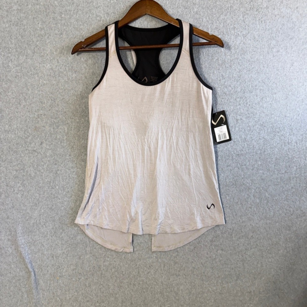 TLF Mirage Tank Womens XL Silver Grey 2-in-1 Built-in Sports Bra Open Back NEW